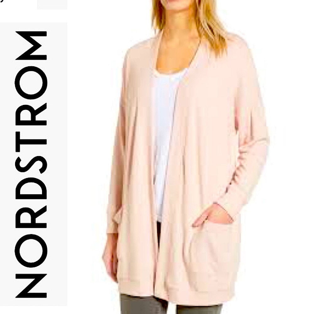 NORDSTROM INDIVIDUALIST SPORTSWEAR Light Pink Open Front Sweater Cardigan Size L